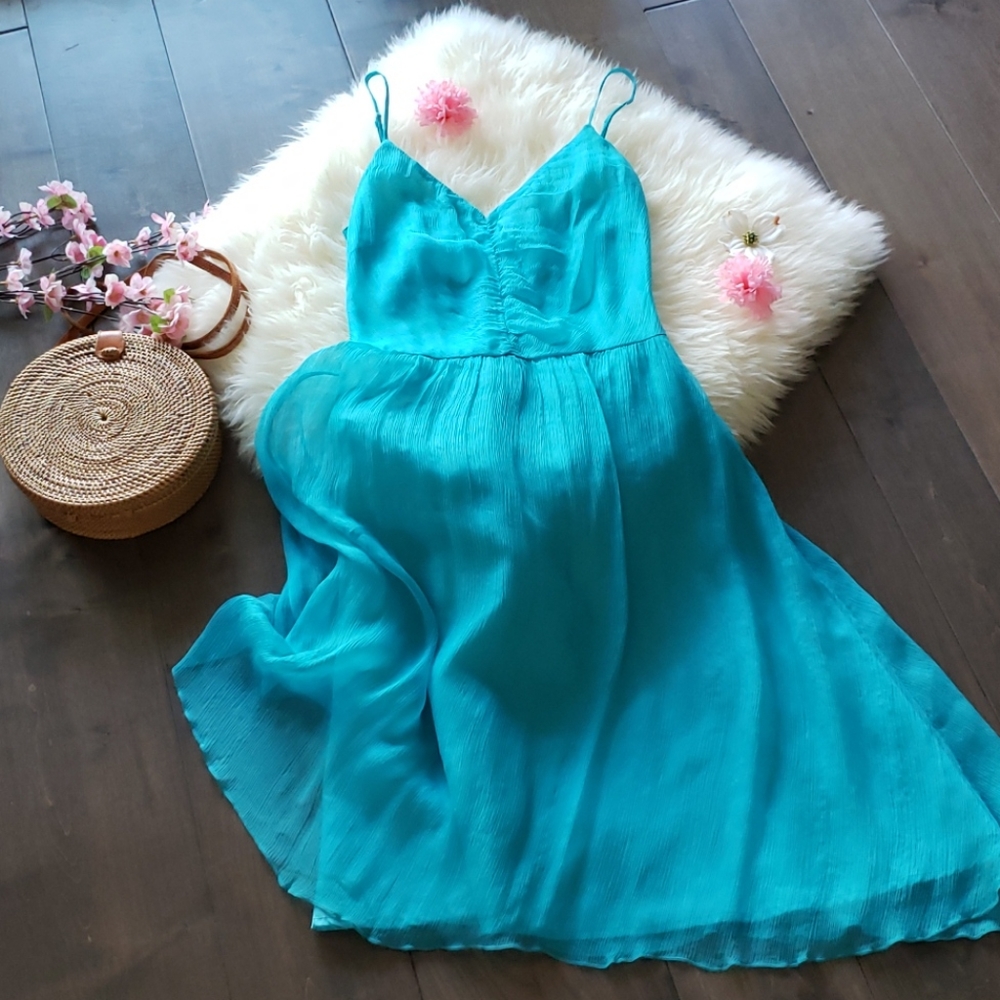 Turquoise Silk Vintage Style Slip Dress